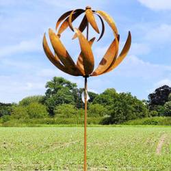 Sublime Eolienne Double Hélices Tuteur Mobile de Jardin en Acier Brut Oxydé 53,5x53,5x180cm