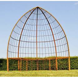 Pavillon Vouté avec Banc Semi-circulaire Demi Sphère en Acier Oxydé Tonnelle Ouverte Support à Grimpants 90x185x200cm