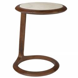 Guéridon Doppio Zuiver Sellette Ronde en Acacia et Marbre Bout de Canapé Design Rétro 41x45x55cm