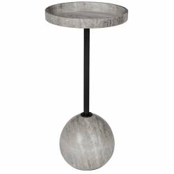 Guéridon Cocktail Zuiver Bout de Canapé Rond en Acier Noir et Marbre Gris Meuble d'Appoint Sellette 25x25x52cm