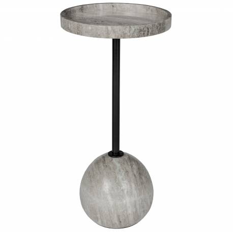 Guéridon Cocktail Zuiver Bout de Canapé Rond en Acier Noir et Marbre Gris Meuble d'Appoint Sellette 25x25x52cm
