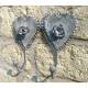 Porte Serviette Mural ou Porte Torchons 2 Accroches Motif Coeur en Fer Patiné Gris 7x17x20cm