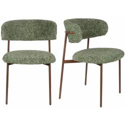Lot de Deux Chaises Claes Woody Duo d'Assises en Acier et Tissu Vert Chiné Chaises de Salle à Manger Rétro 56,5x57,5x78,5cm