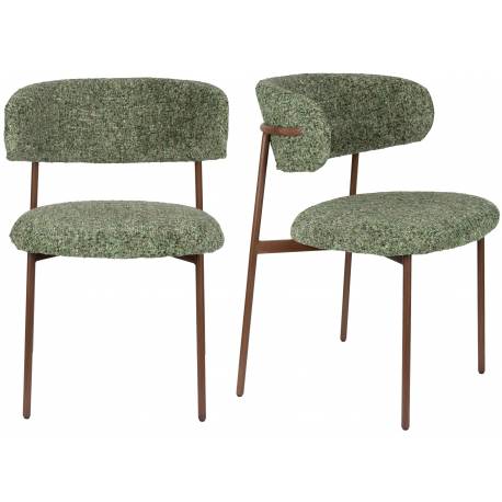 Lot de Deux Chaises Claes Woody Duo d'Assises en Acier et Tissu Vert Chiné Chaises de Salle à Manger Rétro 56,5x57,5x78,5cm