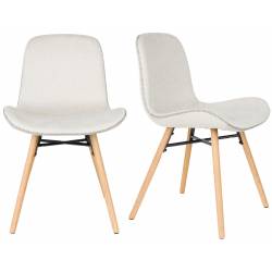 Lot de 2 Chaises Design Lester Sièges Woody de Table Séjour Chic et Tendance en Tissu Beige 50x55x80,5m