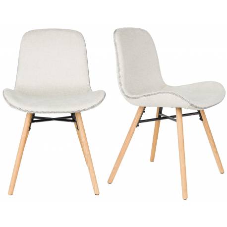 Lot de 2 Chaises Design Lester Sièges Woody de Table Séjour Chic et Tendance en Tissu Beige 50x55x80,5m