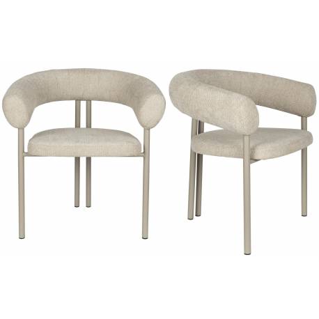 Lot de Deux Chaises Heels Zuiver Duo de Fauteuils de Table en Acier et Tissu Assises de Repas Beige 57x72x76cm