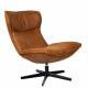 Fauteuil John Woody Assise Lounge en Simili Cuir Cognac et Acier Noir Assise Fauteuil Pivotant 81x92x92cm
