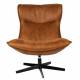 Fauteuil John Woody Assise Lounge en Simili Cuir Cognac et Acier Noir Assise Fauteuil Pivotant 81x92x92cm