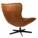 Fauteuil John Woody Assise Lounge en Simili Cuir Cognac et Acier Noir Assise Fauteuil Pivotant 81x92x92cm