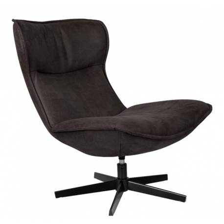 Fauteuil John Woody Assise Lounge en Polyuréthane Anthracite et Acier Noir Assise Fauteuil Pivotant 81x92x92cm