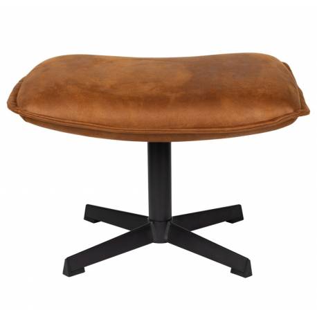 Repose Pied John Woody Pouf Polyuréthane Cognac et Acier Noir Assise d'Appoint Piétement Etoile 38x40x60cm