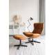 Repose Pied John Woody Pouf Polyuréthane Cognac et Acier Noir Assise d'Appoint Piétement Etoile 38x40x60cm
