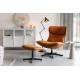 Repose Pied John Woody Pouf Polyuréthane Cognac et Acier Noir Assise d'Appoint Piétement Etoile 38x40x60cm