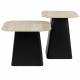 Lot de Tables Basses Baru Woody Duo de Tables Carrée en Acier et Céramique Sellettes Effet Marbre Travertin 42x42x47cm