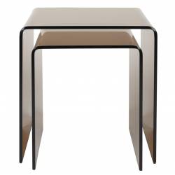 Lot de Tables de Sellettes Vetro Dutchbone Table Gigognes en Verre Epais Marron Duo de Guéridons Rectangulaires