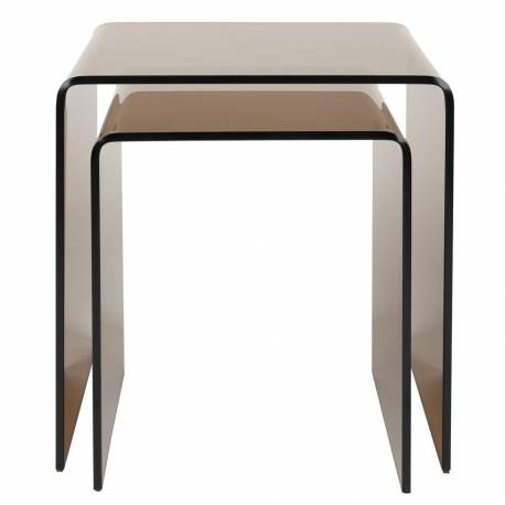 Lot de Tables de Sellettes Vetro Dutchbone Table Gigognes en Verre Epais Marron Duo de Guéridons Rectangulaires