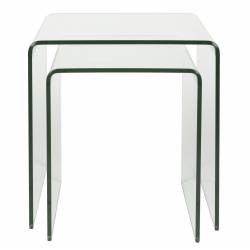 Lot de Tables de Sellettes Vetro Dutchbone Table Gigognes en Verre Epais Transparent Duo de Guéridons Rectangulaires