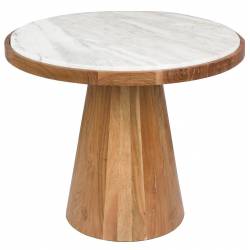 Table de Salon Mees Woody Table Basse Ronde en Acacia et Marbre Guéridon Bi-matière 40x50x50cm