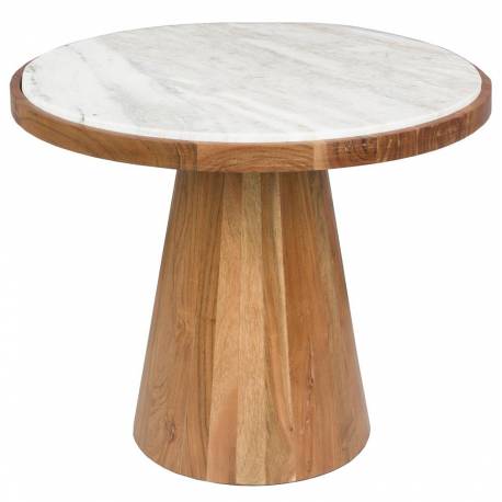 Table de Salon Mees Woody Table Basse Ronde en Acacia et Marbre Guéridon Bi-matière 40x50x50cm