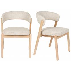 Lot de 2 Chaises Bright Zuiver Assises de Repas en Chêne et Tissu Beige Mobilier Design 57x58x77cm