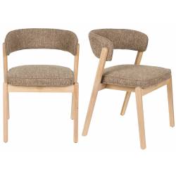 Lot de 2 Chaises Bright Zuiver Assises de Repas en Chêne et Tissu Marron Mobilier Design 57x58x77cm