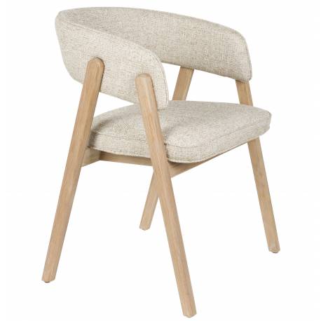 Fauteuil de Table Bright Zuiver Chaise en Chêne et Tissu Beige Assise de Repas Design 57x59,5x76cm