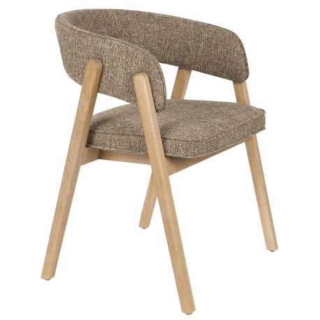 Fauteuil de Table Bright Zuiver Chaise en Chêne et Tissu Marron Assise de Repas Design 57x59,5x76cm