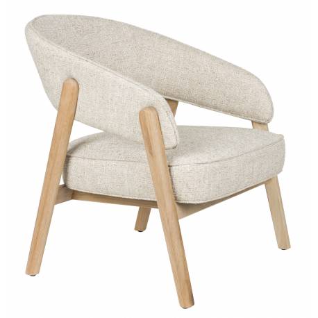 Fauteuil de Salon Bright Zuiver Siège en Chêne et Tissu Beige Assise Design Scandinave 69x71x76cm