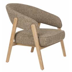 Fauteuil de Salon Bright Zuiver Siège en Chêne et Tissu Marron Assise Design Scandinave 69x71x76cm