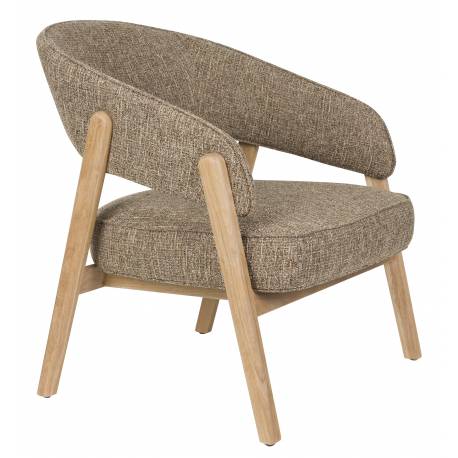 Fauteuil de Salon Bright Zuiver Siège en Chêne et Tissu Marron Assise Design Scandinave 69x71x76cm