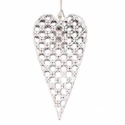 Coeur Décoratif à Suspendre Décoration Murale en Acier Blanc Ajouré 1x10x19cm
