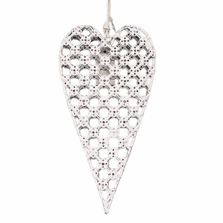 Coeur Décoratif à Suspendre Décoration Murale en Acier Blanc Ajouré 1x10x19cm