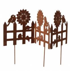 Bordure Pliable à Piquer Bordurette à Planter en Acier Oxydé Motifs à Fleurs et Oiseaux 0,1x28x55,5cm