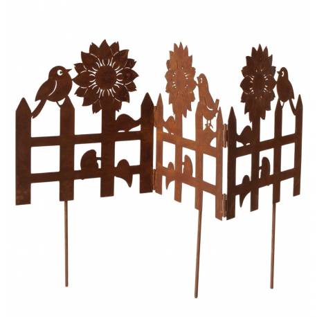 Bordure Pliable à Piquer Bordurette à Planter en Acier Oxydé Motifs à Fleurs et Oiseaux 0,1x28x55,5cm