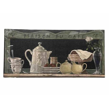 Tableau Cadre Mural à Poser Motif Inscriptions "Maison du Café" Imprimé sur Toile 2x38x79cm