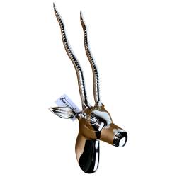 Tête d'Antilope Murale Décoration en Fonte d'Aluminium Chromée Sculpture Tête Animale Design Jungle 16x18x46cm