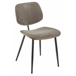 Lot de 2 Chaises Olympia Signature Assises de Table Sièges en Noyer Couleur Naturelle, Métal Noir et Velours Gris 45x46x77cm
