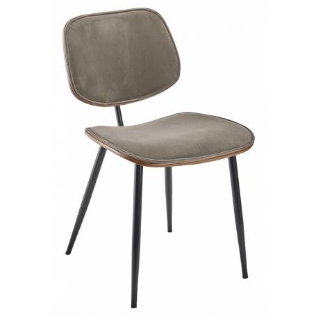Lot de 2 Chaises Olympia Signature Assises de Table Sièges en Noyer Couleur Naturelle, Métal Noir et Velours Gris 45x46x77cm