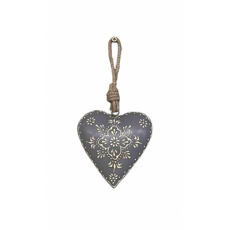 Coeur Décoratif en 3D à Poser ou à Suspendre Décoration Murale en Acier Patiné Bleu 5x10x11cm