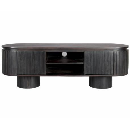 Meuble TV Kenji Dutchbone Enfilade en Manguier Marron 2 Portes 1 Niche Meuble de Rangement Bas 40x45x140cm