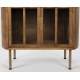 Vitrine Yaz Woody Armoire Vitrée en Hévéa Meuble de Rangement Double Porte à Etagères 38x80x140cm