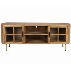 Meuble TV Yaz Woody Enfilade en Hévéa 2 Portes 1 Niche Meuble de Rangement 38x55x150cm