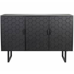 Buffet Linc Woody Bahut 3 Portes Meuble de Rangement en Acier et Bois Noir Design Géométrique 36x90x135cm
