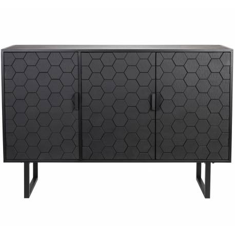 Buffet Linc Woody Bahut 3 Portes Meuble de Rangement en Acier et Bois Noir Design Géométrique 36x90x135cm