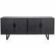 Enfilade Linc Woody Buffet Bas en Acier et Bois Noir Meuble 2 Caissons 4 Portes Design Géométrique 36x58x140cm