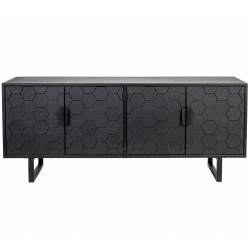 Enfilade Linc Woody Buffet Bas en Acier et Bois Noir Meuble 2 Caissons 4 Portes Design Géométrique 36x58x140cm