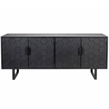 Enfilade Linc Woody Buffet Bas en Acier et Bois Noir Meuble 2 Caissons 4 Portes Design Géométrique 36x58x140cm