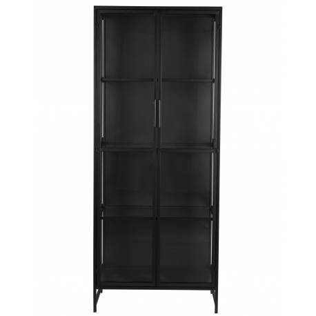 Armoire Rob Woody Vitrine en Verre et Acier Noir Meuble Vitré Rangement sur Pied 35x70x170cm