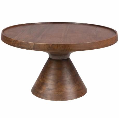 Table Basse Floss Zuiver Table d'Appoint Console Ronde en Acacia Couleur Noyer 33x60x60cm